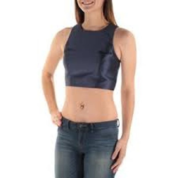 XSCAPE Womens Black Zippered Sleeveless Neck Crop Top NWT 10 $249 - Picture 1 of 2